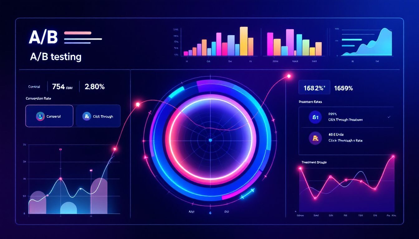Az AB-tesztelési mutatókat megjelenítő Analytics-irányítópult.